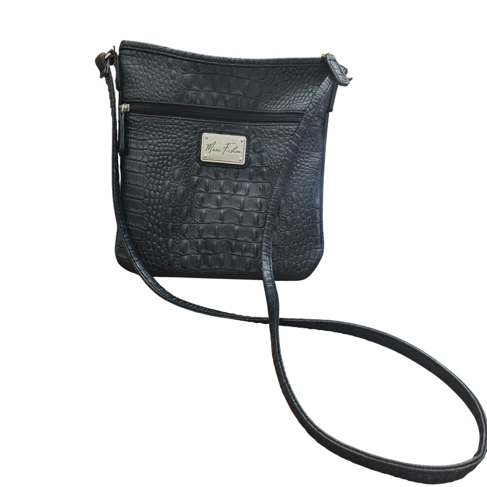 Marc Fisher Black Croc Embossed Crossbody Bag Vtg Y2K Preppy Organizer Purse